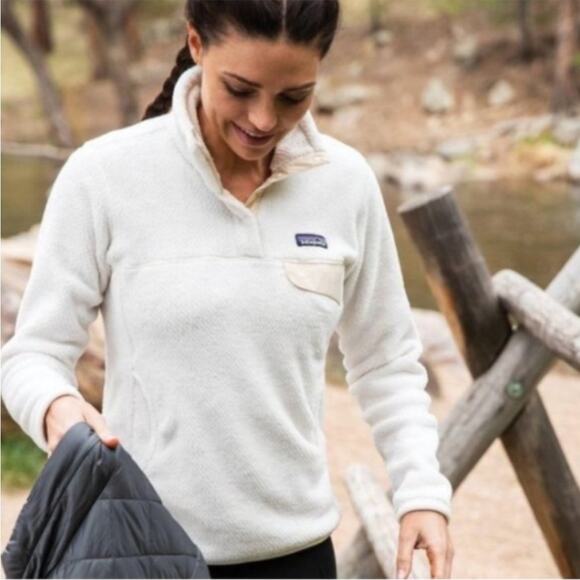 Patagonia Womens Re Tool Snap T Pullover Size Medium Ivory Cream Jacket Polartec - Picture 1 of 10